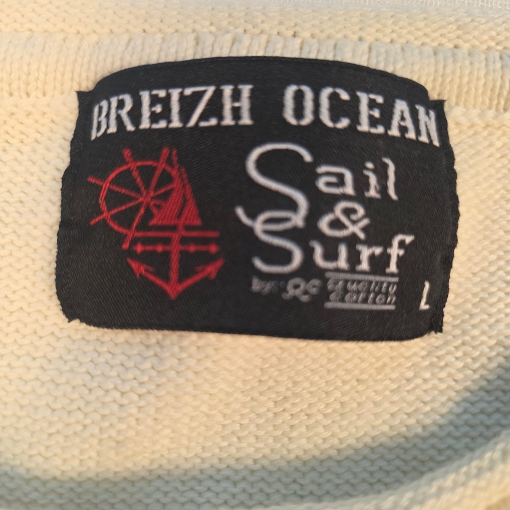 Breizh Ocean Stripe Nautical Sweater Women L Navy/wht Cotton Mariniere fisherman - Picture 3 of 10